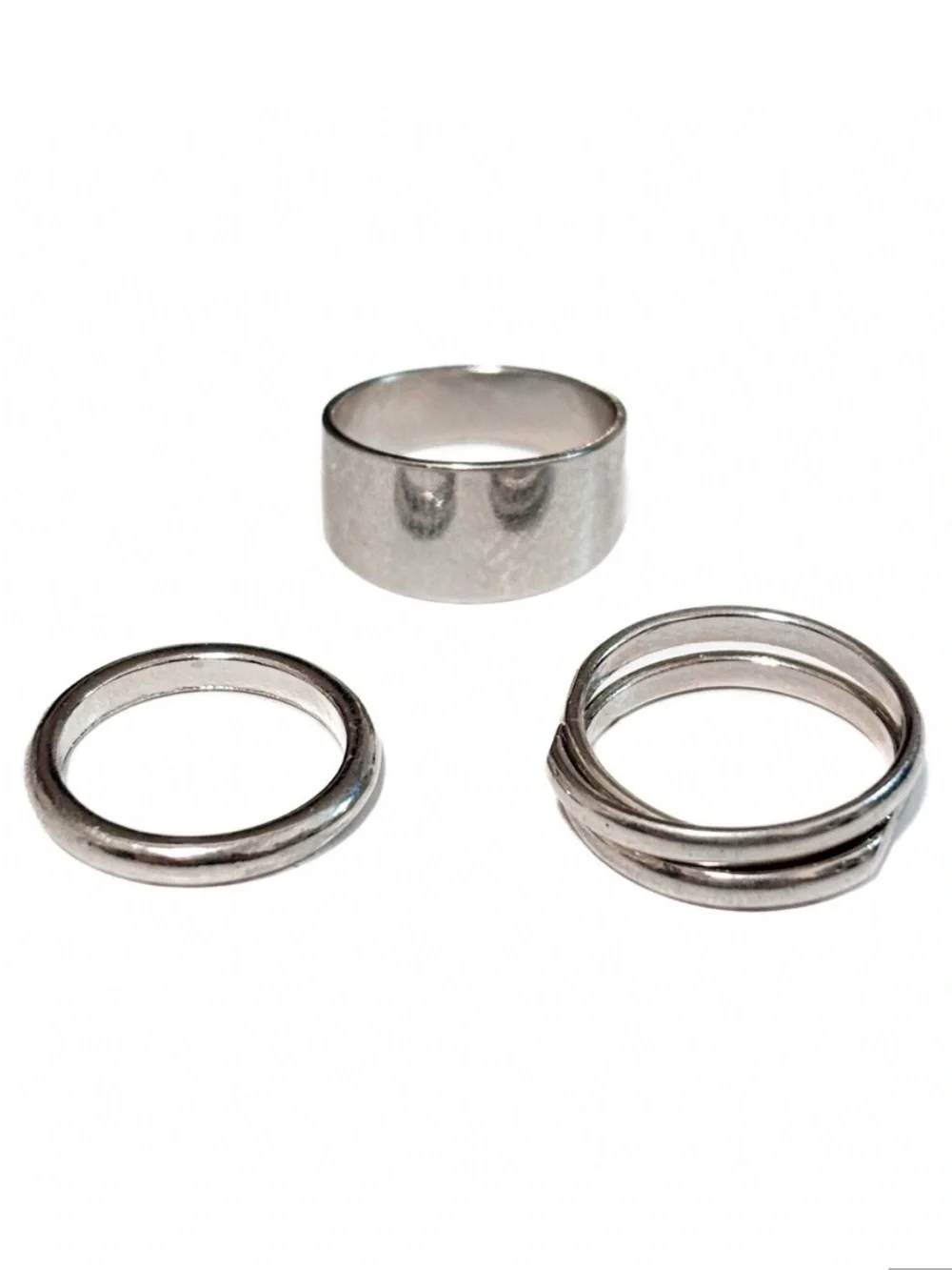 NEW - Set of 3 Silver Stacking Rings – Wide, Classic & Wrap Bands – Size 5